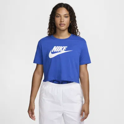 Nike Women's  Sportswear Collection Crew-neck Short-sleeve Cropped French Terry Top In Blue