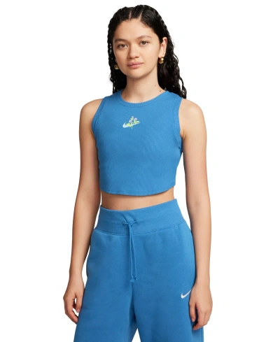 Nike Women's Sportswear Essential Cropped Ribbed Tank Top In Star Blue