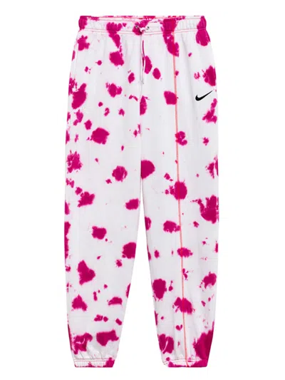 Pre-owned Nike Women's Sportswear Essential Fleece Tiedye Trousers In Active Pink/siren Red/black