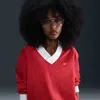 Nike Women's  Sportswear Essential Loose Uv Woven Long-sleeve V-neck Top In Red