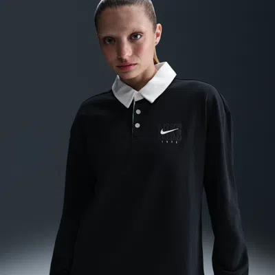 Nike Women's  Sportswear Essential Oversized Long-sleeve Polo In Black