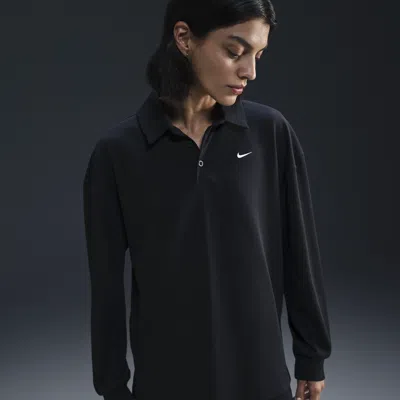 Nike Women's  Sportswear Essential Oversized Long-sleeve Polo In Black