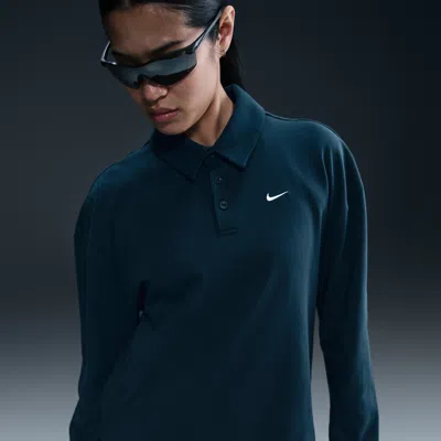 Nike Women's  Sportswear Essential Oversized Long-sleeve Polo In Blue