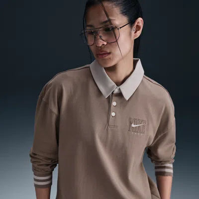 Nike Women's  Sportswear Essential Oversized Long-sleeve Polo In Brown