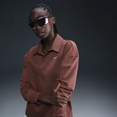 Nike Women's  Sportswear Essential Oversized Long-sleeve Polo In Brown
