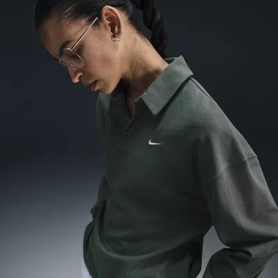 Nike Women's  Sportswear Essential Oversized Long-sleeve Polo In Green