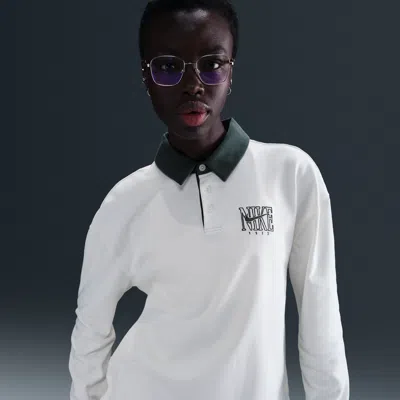 Nike Women's  Sportswear Essential Oversized Long-sleeve Polo In Sail,vintg