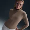 Nike Women's  Sportswear Essential Ribbed Mock-neck Long-sleeve Top In Brown