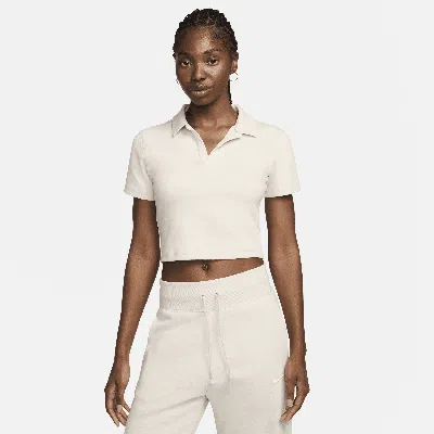 Nike Women's  Sportswear Essential Short-sleeve Polo Top In Lt Orewood Brn,sail