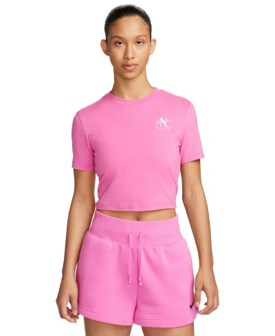 Nike Women's Sportswear Essential Slim-fit Cropped T-shirt In Playful Pink