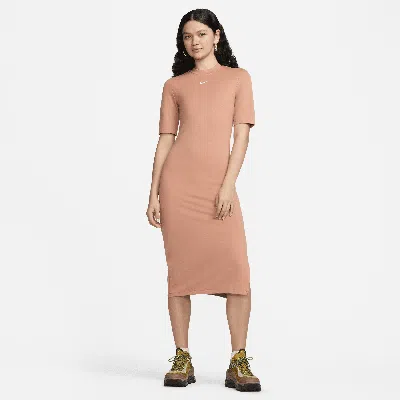 Nike Women's  Sportswear Essential Tight Midi Dress In Brown