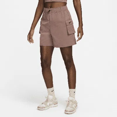 Nike Women's  Sportswear Essential Woven High-rise Shorts In Smokey Mauve/ Black