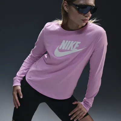 Nike Women's  Sportswear Essentials Long-sleeve Logo T-shirt In Pink