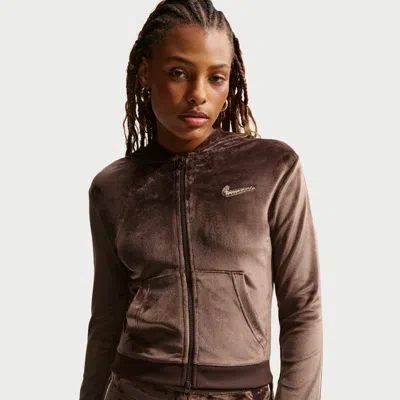 Nike Women's  Sportswear Full-zip Long-sleeve Hooded Top In Brown
