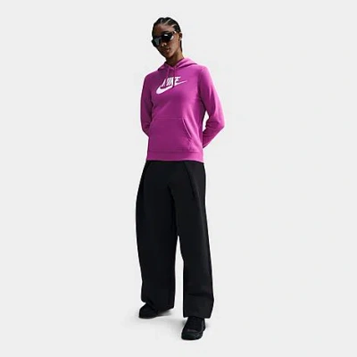 Nike Women's Sportswear Logo Club Fleece Pullover Hoodie In Hot Fuchsia/white