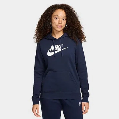 Nike Women's Sportswear Logo Club Fleece Pullover Hoodie In Obsidian/white