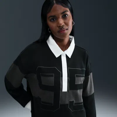 Nike Women's  Sportswear Long-sleeve Graphic Polo Top In Black