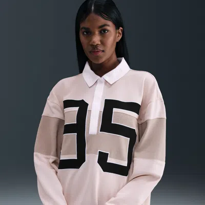 Nike Women's  Sportswear Long-sleeve Graphic Polo Top In Pink