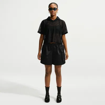 Nike Women's  Sportswear Loose Mid-rise Satin Cargo Shorts In Black
