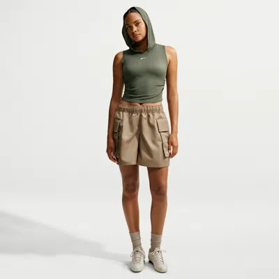 Nike Women's  Sportswear Loose Mid-rise Satin Cargo Shorts In Brown
