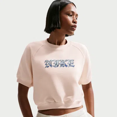 Nike Women's  Sportswear Loose Short-sleeve French Terry Crew-neck Sweatshirt In White