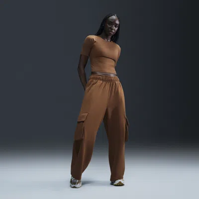 Nike Women's  Sportswear Low-rise Oversized French Terry Open-hem Pants In Brown