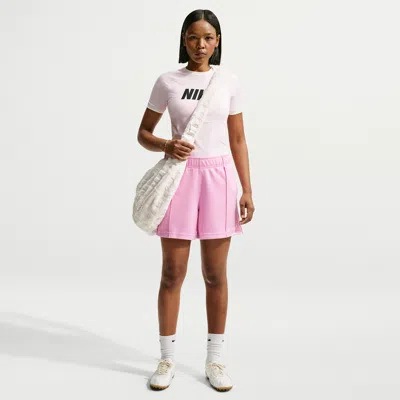 Nike Women's  Sportswear Mid-rise Poly-knit Track Shorts In Pink