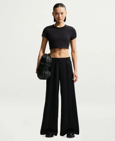 Nike Women's Sportswear Mid-rise Wide-leg Track Pants In Black,sail