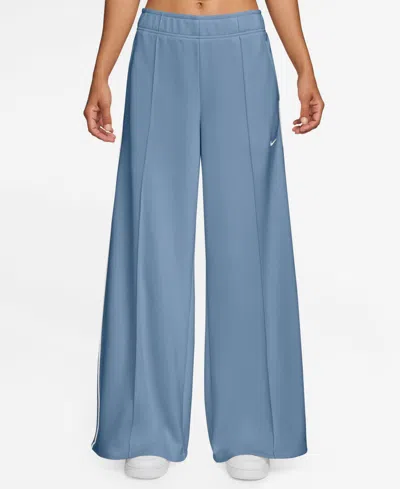 Nike Women's Sportswear Mid-rise Wide-leg Track Pants In Work Blue,white,sail