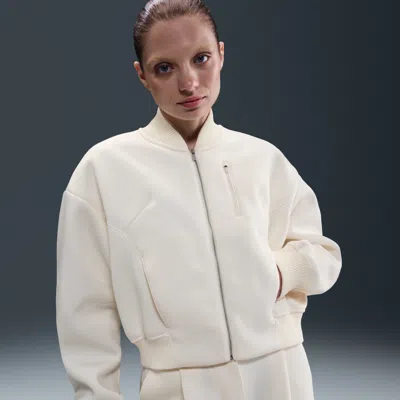 Nike Women's  Sportswear Modern Fleece Oversize Destroyer Jacket In White