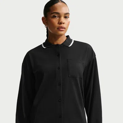 Nike Women's  Sportswear Oversized Button-down Jersey Top In Black
