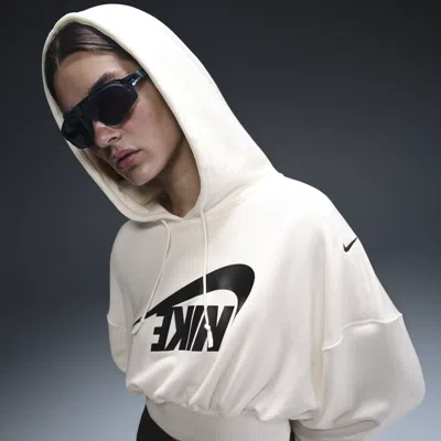 Nike Women's  Sportswear Oversized Cropped French Terry Pullover Hoodie In White