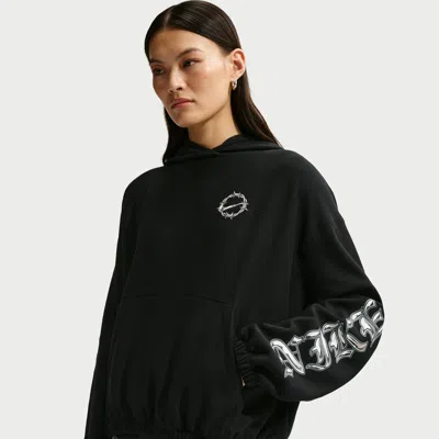 Nike Women's  Sportswear Oversized French Terry Graphic Pullover Hoodie In Black
