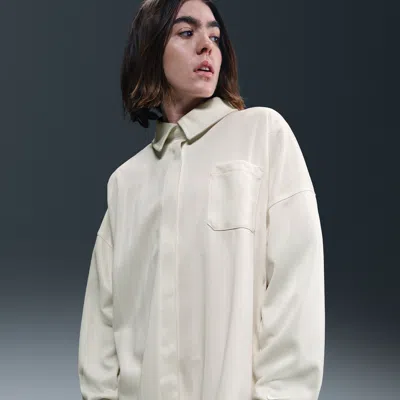 Nike Women's  Sportswear Oversized Jacquard Striped Button-down Shirt In Brown