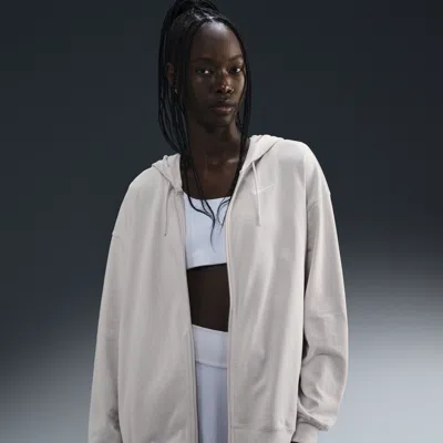 Nike Women's  Sportswear Oversized Jersey Full-zip Hoodie In Brown