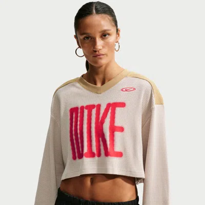 Nike Women's  Sportswear Oversized Long-sleeve Cropped Jersey In Brown