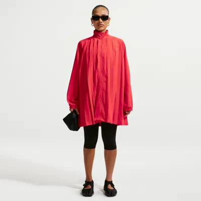 Nike Women's  Sportswear Oversized Long-sleeve Pleated Mini Dress In Red