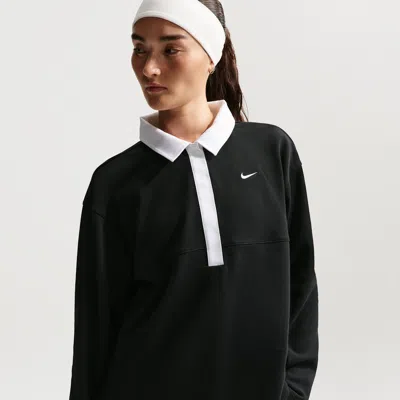 Nike Women's  Sportswear Oversized Long-sleeve Polo In Black