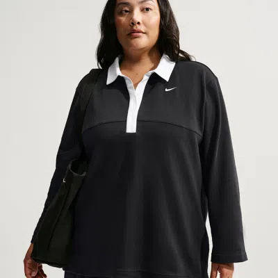 Nike Women's  Sportswear Oversized Long-sleeve Polo (plus Size) In Black