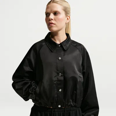 Nike Women's  Sportswear Oversized Satin Coaches Jacket In Black