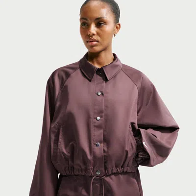 Nike Women's  Sportswear Oversized Satin Coaches Jacket In Burgundy