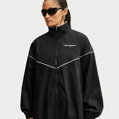 Nike Women's  Sportswear Oversized Scalloped-trim Poplin Track Jacket In Black
