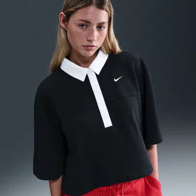 Nike Women's  Sportswear Oversized Short-sleeve Polo Top In Black