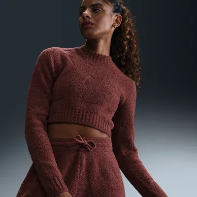Nike Women's  Sportswear Phoenix Cozy Bouclã© Tight Long-sleeve Knit Top In Burgundy