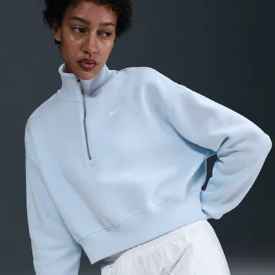 Nike Women's  Sportswear Phoenix Fleece 1/4-zip Cropped Sweatshirt In Blue