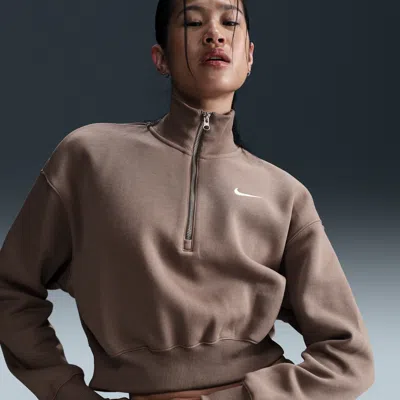 Nike Women's  Sportswear Phoenix Fleece 1/4-zip Cropped Sweatshirt In Mink Brown/sail