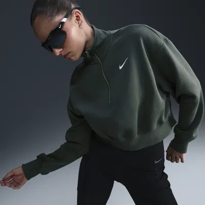 Nike Women's  Sportswear Phoenix Fleece 1/4-zip Cropped Sweatshirt In Green/sail