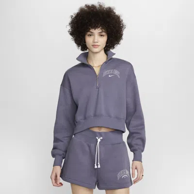 Nike Women's  Sportswear Phoenix Fleece 1/2-zip Cropped Sweatshirt In Grey