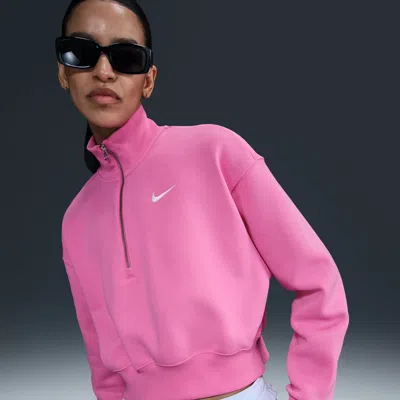 Nike Women's  Sportswear Phoenix Fleece 1/4-zip Cropped Sweatshirt In Pink