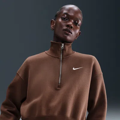 Nike Women's  Sportswear Phoenix Fleece 1/4-zip Cropped Sweatshirt In Brown